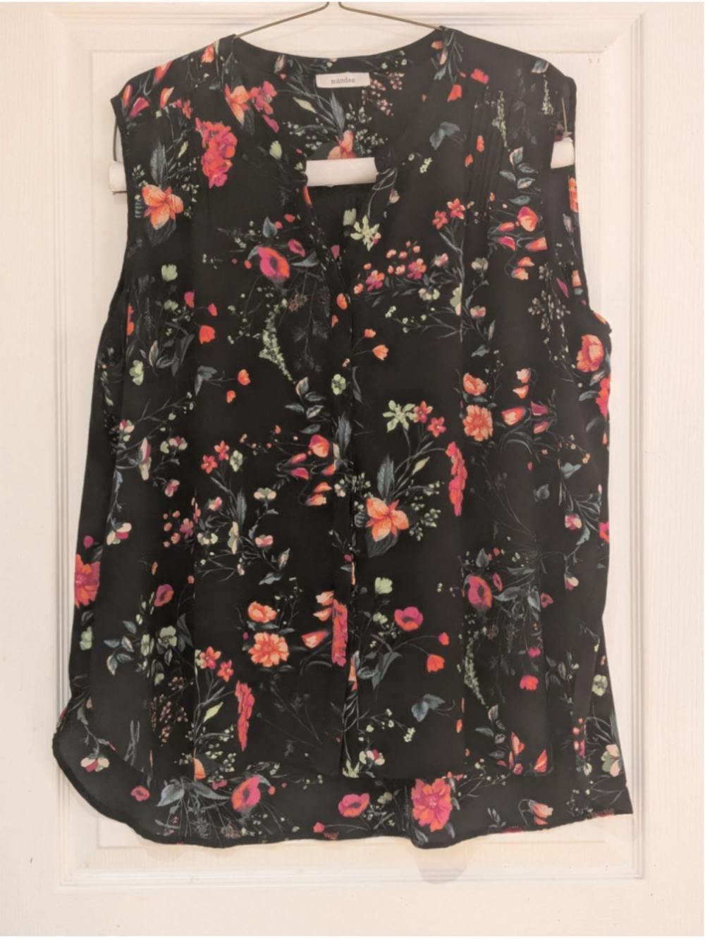 Women's Mandee Floral Sleeveless Blouse, Black and Orange
